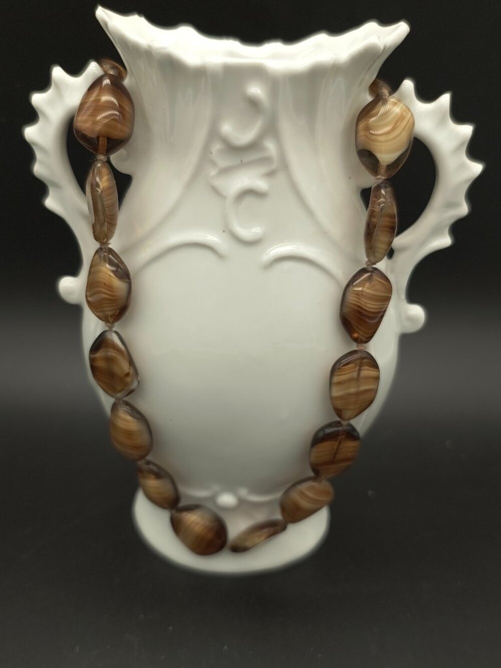 Vintage Hand Knotted Caramel/Honey Art Glass Beaded Necklace